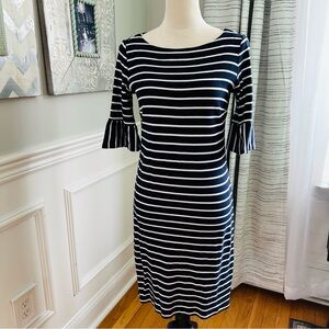 Talbots Navy and White Striped 3/4 Sleeve 100% Cotton Dress